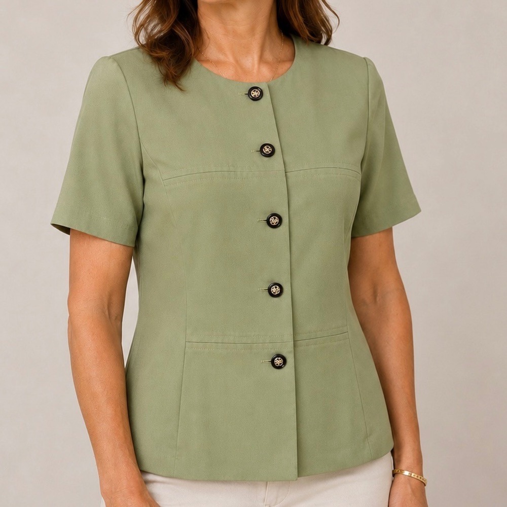 Vintage Alfred Dunner USA Made Sage Green Blouse Women's Size 10 Career Top